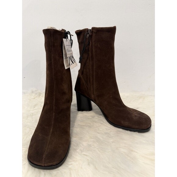 ZARA Women Split Suede Block Heeled Ankle Boots Brown US 7.5 EUR 38 1107/410 - Picture 8 of 15